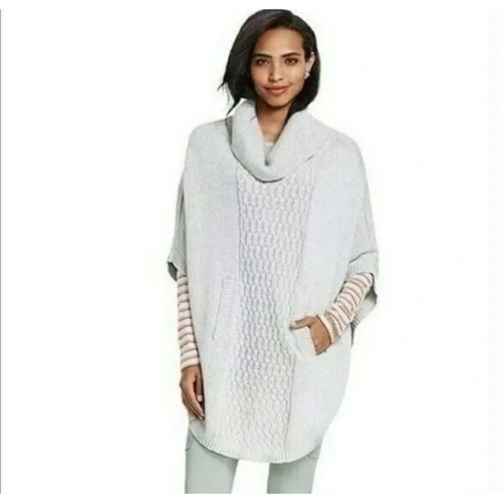 Cabi 3003 Womens Heather Grey Cable Knit Cowl Neck Poncho Sweater Glacier M Gray